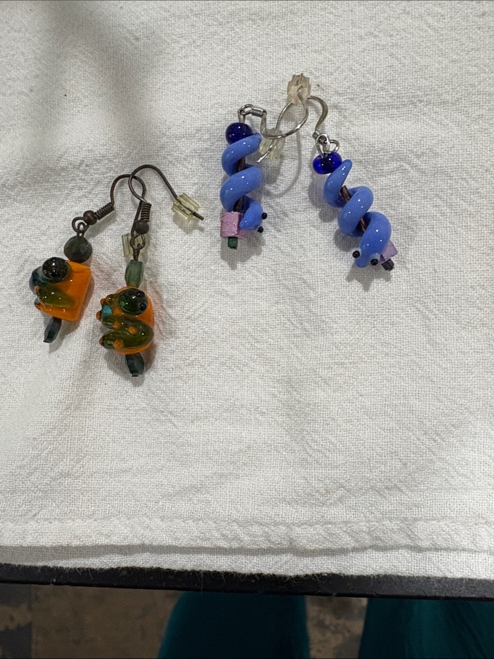 Handmade Snakes Glass Dangle Earrings